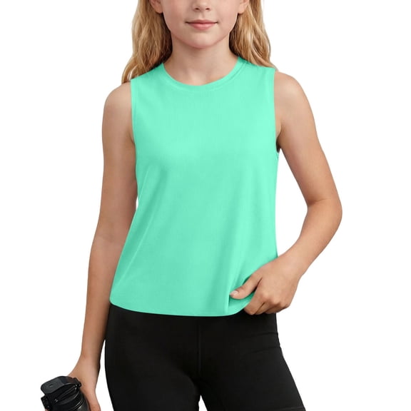LEKWK Girls Athletic Tank Tops Kids Quick Dry Sleeveless Dance Tops Lightweight Breathable Comfy Workout Shirt for Casual Gym Yoga Performance 5-15Y