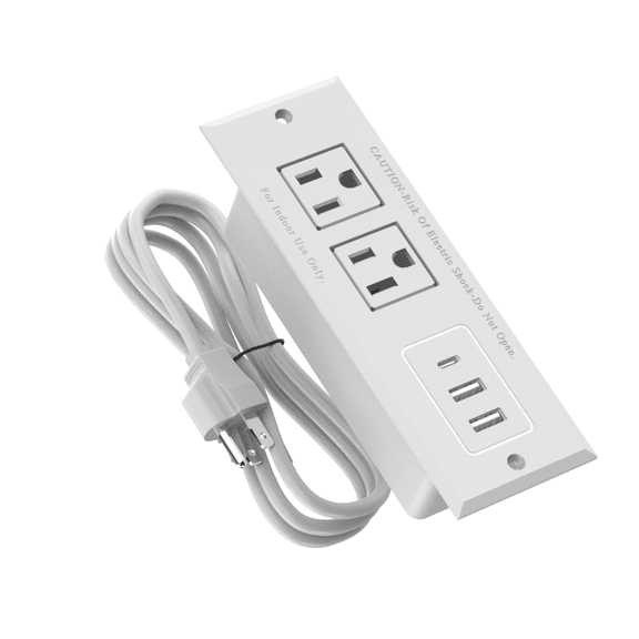 1500W Recessed Power Strip Desktop Power Station 2 Outlets 3 USB-A Mountable Extension 1.5M/4.92FT Cord Mount for Tabletop Sofa Cabinet Nightstand