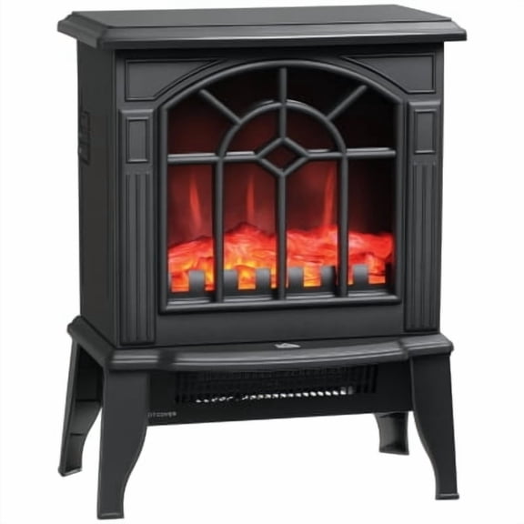 14" Black Electric Fireplace, Overheating Protection, Freestanding Fireplace Stove with Realistic Flames, 750W/1500W, Black