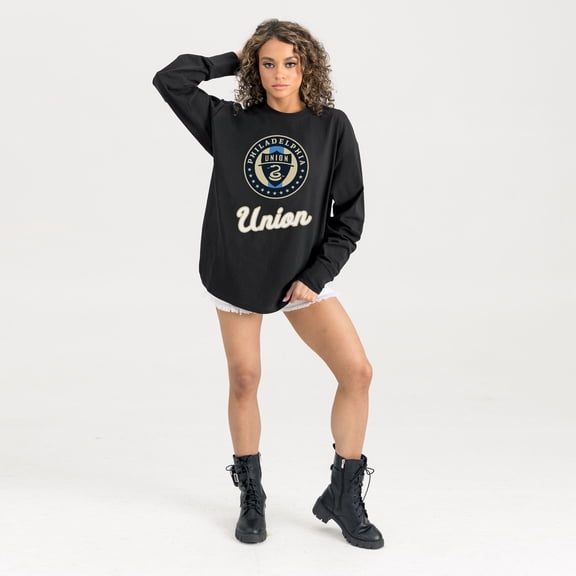 Women's Gameday Couture  Black Philadelphia Union Oversized Long Sleeve T-Shirt