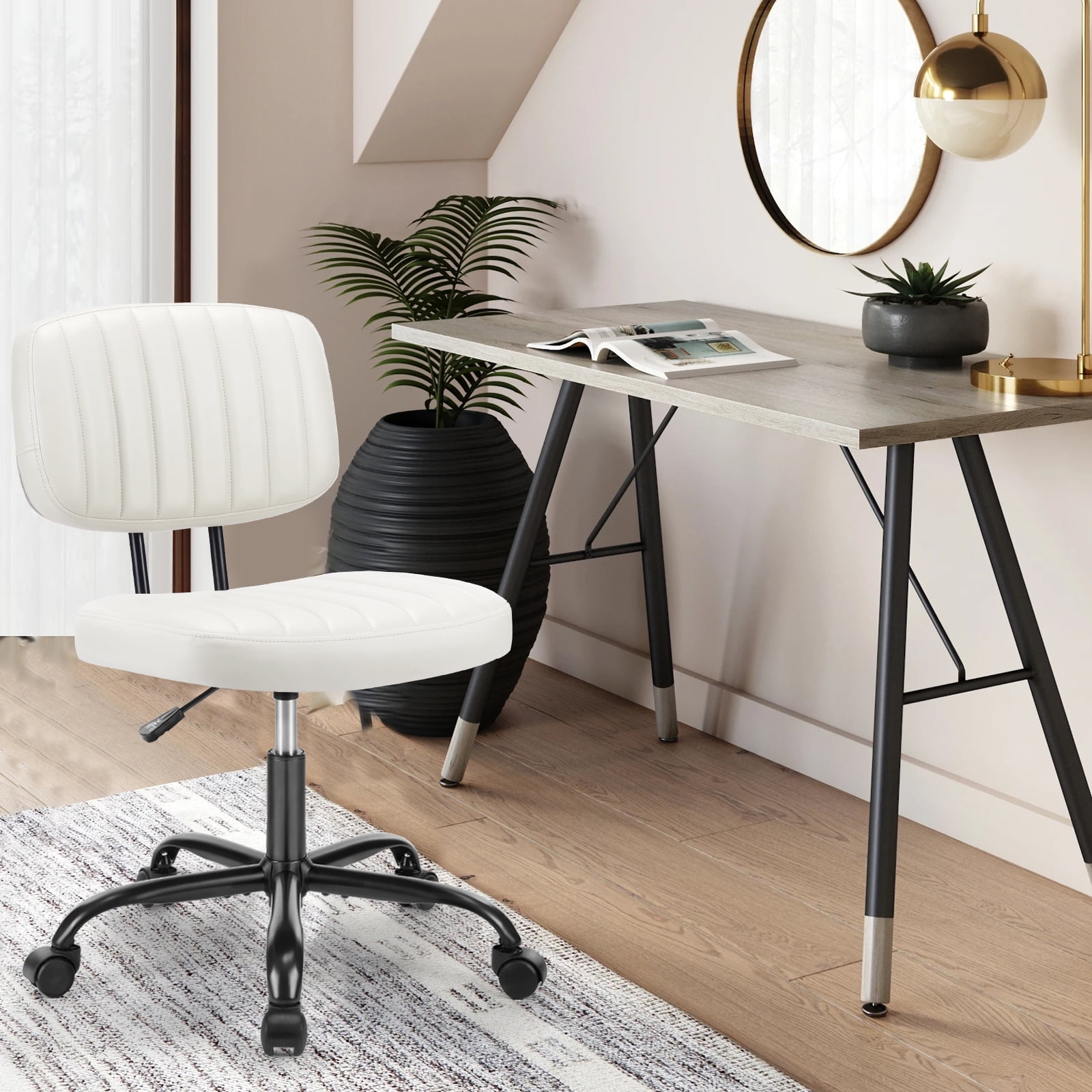 CONCETTA Indoor Small Desk Chair Low Back Height Adjustment Vanity Office Chair, White