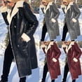 thumbnail image 2 of ClodeEU Womens Mid Long Fleece Lined Faux Leather Coat With Pockets,Winter Warm Lapel Button Coat Gray,Womens Plus S, 2 of 7