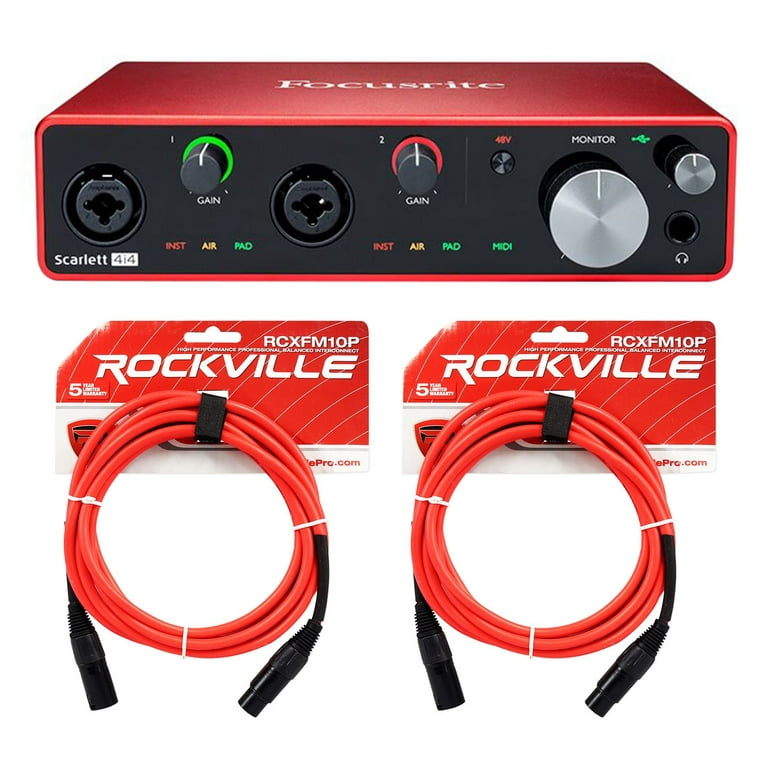 Focusrite SCARLETT 4I4 3rd Gen 192KHz USB Audio Recording Interface and 2  XLR Cables