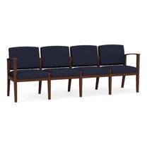 Amherst Wood Reception Waiting Room 4-Seat Chair / Walnut Wood / Navy Blue