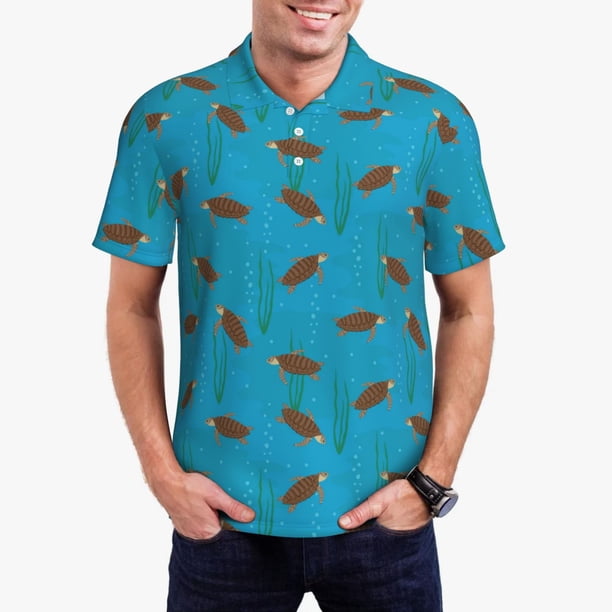Balery Sea Turtle Camisa Polo de Hombre con Estampado, de Manga Corta y Tejido Medio, Camisa Tipo Golf Polo-Large