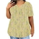 thumbnail image 1 of Camisetas Casuales de las Mujeres Largo Casual Impreso Cuello Redondo Suelto Top, Camiseta de Verano de Manga Corta, 1 of 4