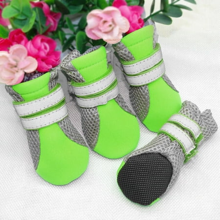 4pcs Anti-slip Dog Shoes Small Large Breathable Mesh Boots Booties Socks for Snow Rain Safety Reflective