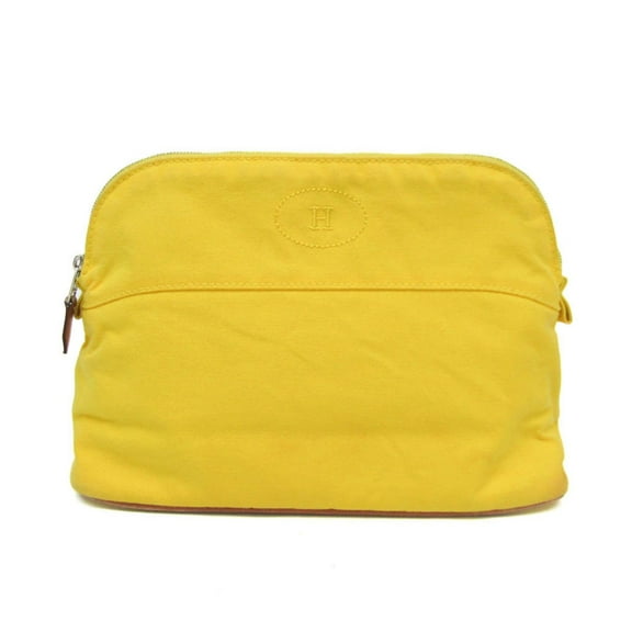 Pre-Owned Hermes Bolide Pouch MM Women's Cotton,Leather Pouch Brown,Yellow (Good)