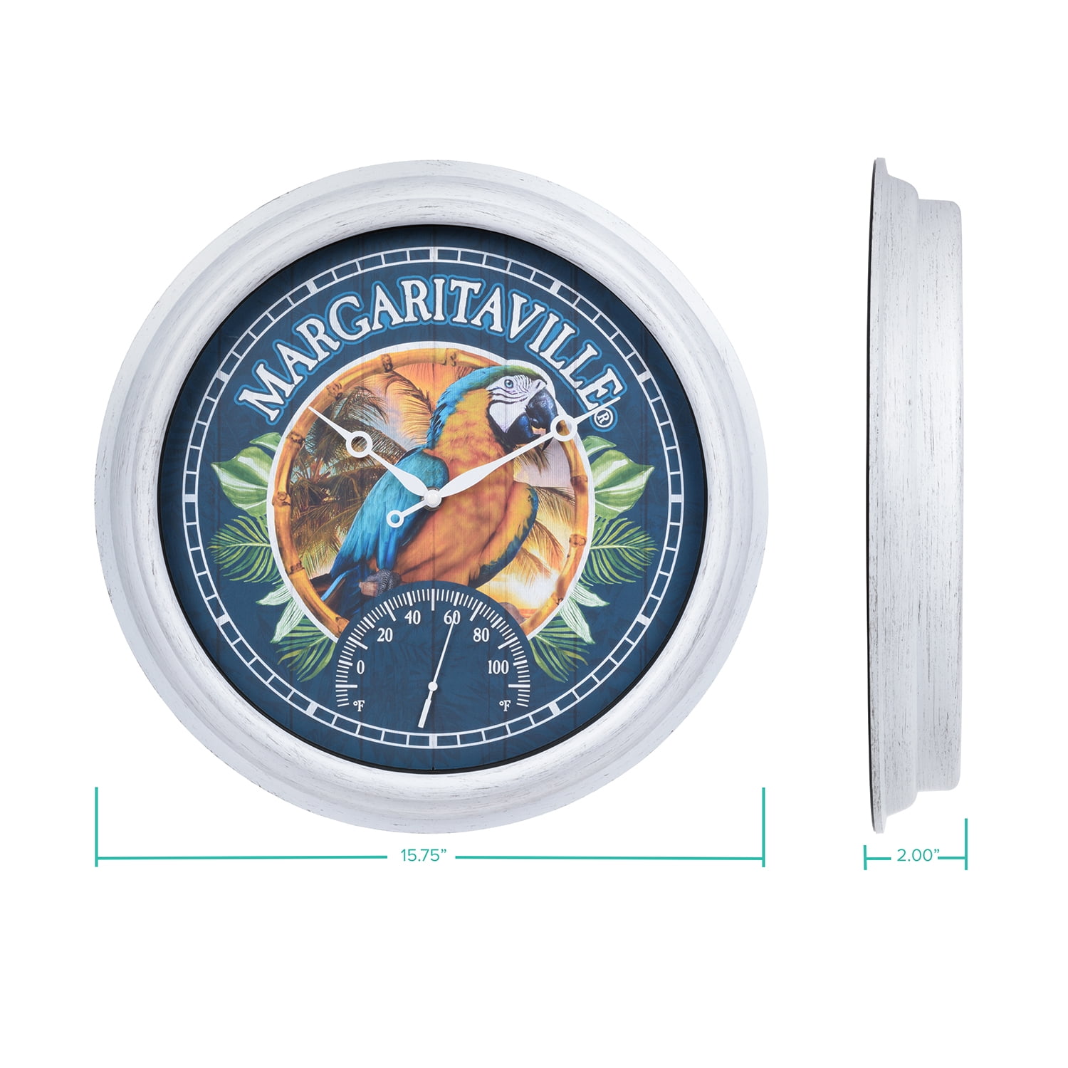La Crosse Clock 15.75 inch Indoor/Outdoor Quartz Wall Clock w/ Temp - Margaritaville Macaw, 433-3841MV6T