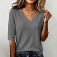 thumbnail image 2 of Kamentoy Fall Sweaters for Women Lightweight Knit V Neck Elbow Sleeve Tops Thin Pullover Sweater Shirt Tunic Casual Blouse, 2 of 6