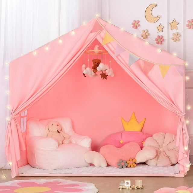 Carpa de juegos para niños SISTICKER para interiores con tapete y luces en forma de estrella