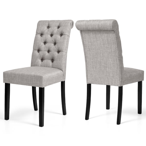 Subrtex Upholstered Dining Chair with Scrolled Back and Button Tufting, Modern Fabric Kitchen Side Chair (Set of 2, Light Gray)