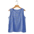 thumbnail image 3 of Womens Gauze Tank Tops Trendy Plaid Gingham Boho Blouses Summer Casual Tunic Top Beach Cute Sleeveless Shirt Blue Size XL, 3 of 5