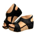 thumbnail image 1 of IUJSOY Platform Cork Sandals for Women Front Zipper Open Toe Wedges Hook and Loop Slingback Sandals, 1 of 9