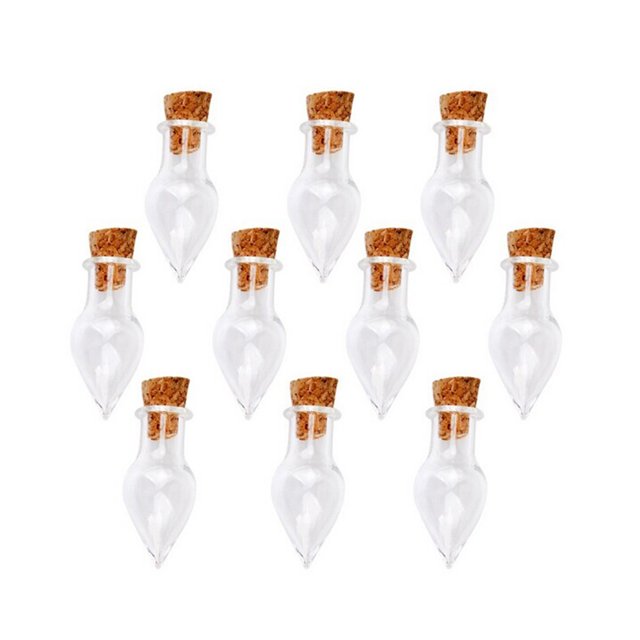 10pcs Teardrop Shape Mini Wish Note Craft Glass Bottles Jars with Cork (Transparent)