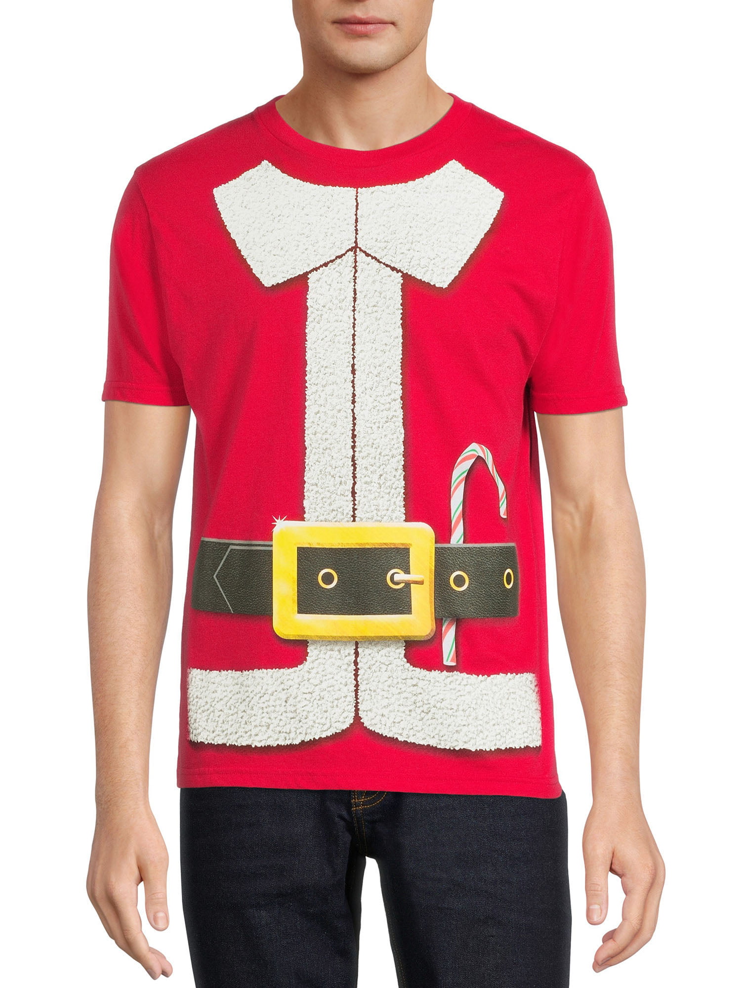Holiday Time Men's Faux Santa Suit Graphic Tee