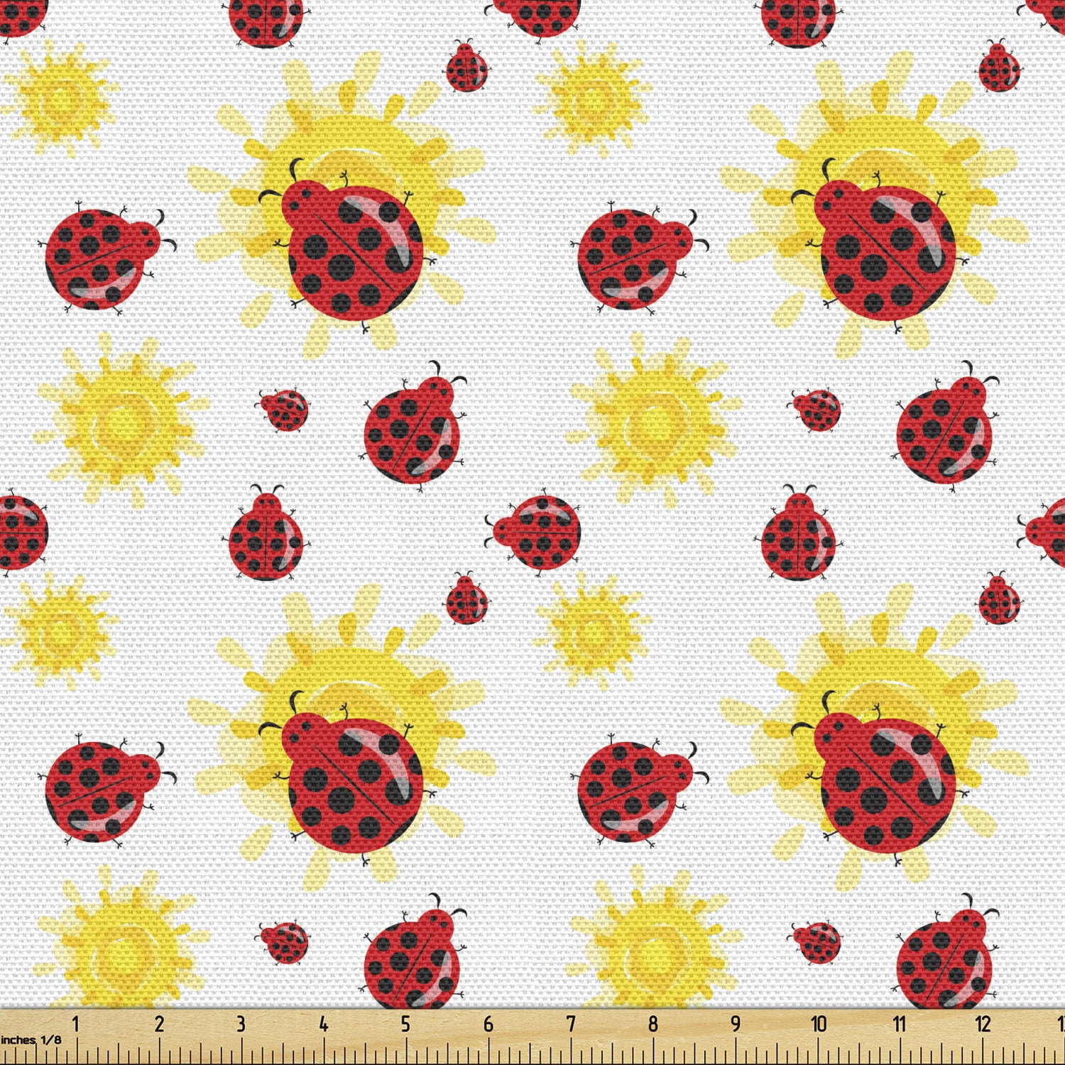 Ladybugs Sofa Upholstery Fabric by the Yard, Summer Season Inspired Sun