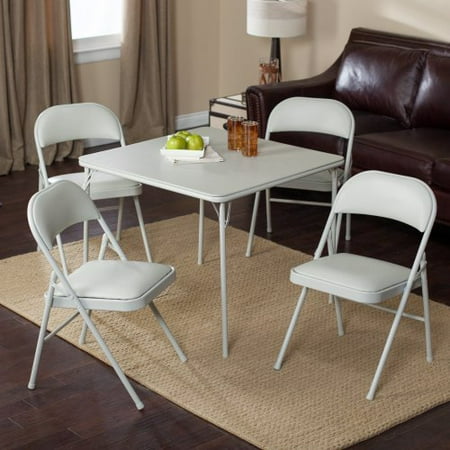 Meco Sudden Comfort Deluxe Double Padded Chair and Back- 5 Piece Card Table Set - Grey Dream
