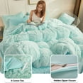 thumbnail image 5 of LIFEREVO 2 Pieces Luxury Plush Shaggy Faux Fur Duvet Cover Set(1 Fluffy Fuzzy Comforter Cover + 1 Pompoms Fringe Quilted Pillow Shams), Zipper Closure, Twin Size, Aqua, 5 of 7