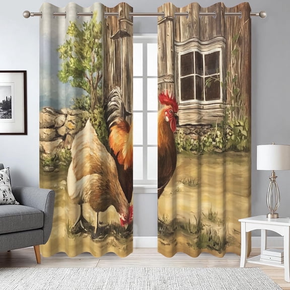Rooster Rustic Farm Blackout Curtains for Living Room,Thermal Insulated Drapes ,52x84 Inch,Set of 2