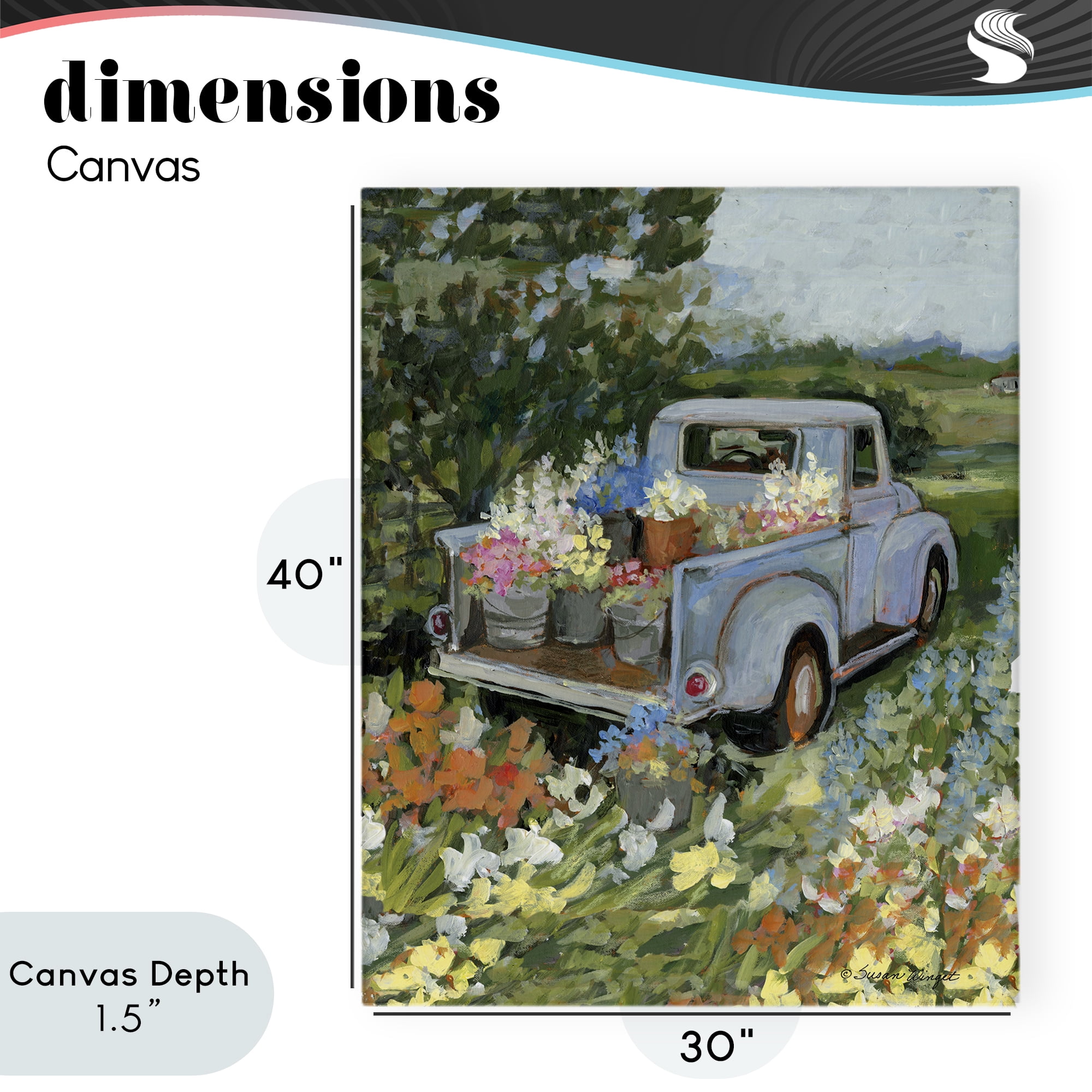 Stupell Industries Truckin' Field with Flowers Canvas Wall Art, design by Susan Winget