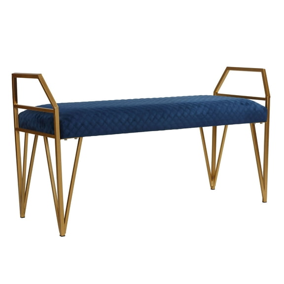 Cortesi Home Danica Bench Ottoman, Navy Blue and Gold