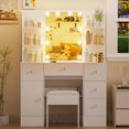 thumbnail image 1 of Tocador Jarbalai con Espejo LED 10 Luces, 5 Cajones + Banco, Blanco Grande 100x40x140 cm (Incluye Taburete), 1 of 7
