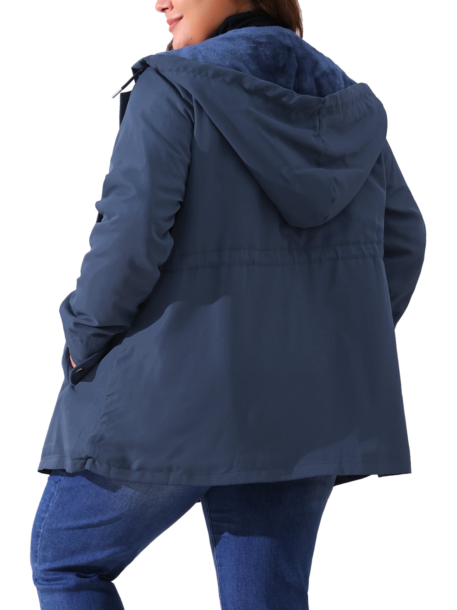DARING DIVA Women's Plus Size Lightweight Waterproof Hooded Windbreaker Coat 3X Navy Blue