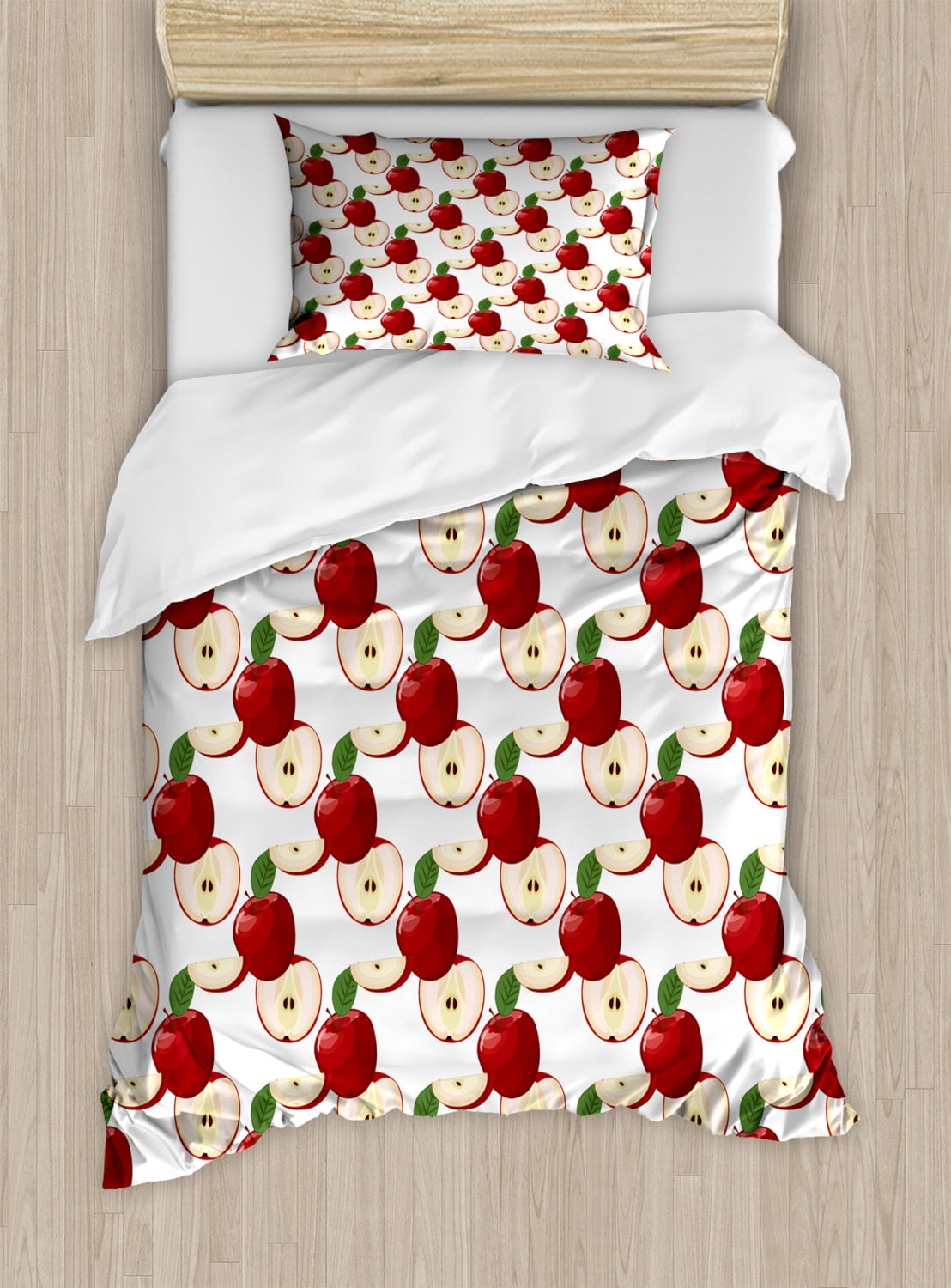 Red Apple Print Pattern Duvet Cover Bedding Set