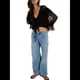 thumbnail image 3 of Blusa Playera con Volantes y Cuello en V Transparente de con Ribete de Encaje y Larga con Lazo Frontal para Mujer Negro S, 3 of 8