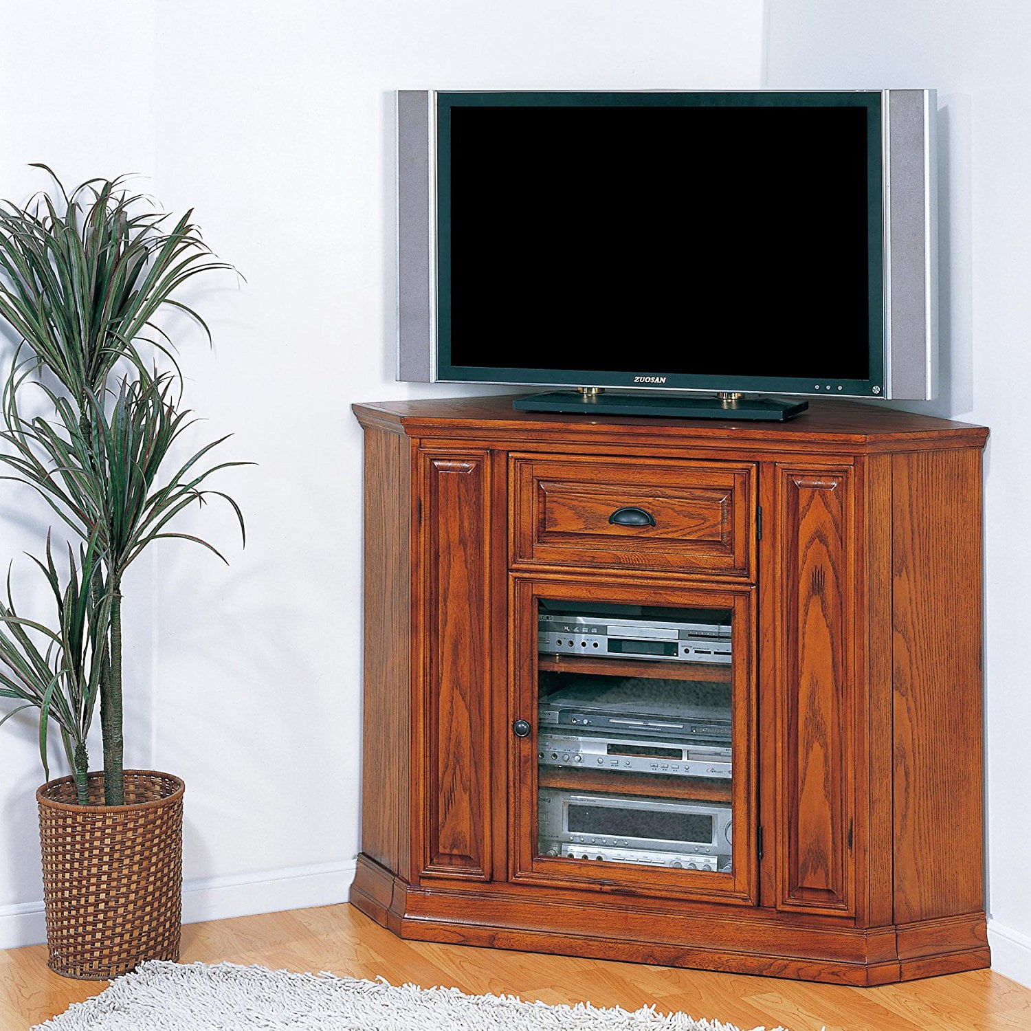 Leick Home Boulder Creek 36 Tall Corner Tv Stand For Tv S Up To 46 Medium Oak Walmart Com