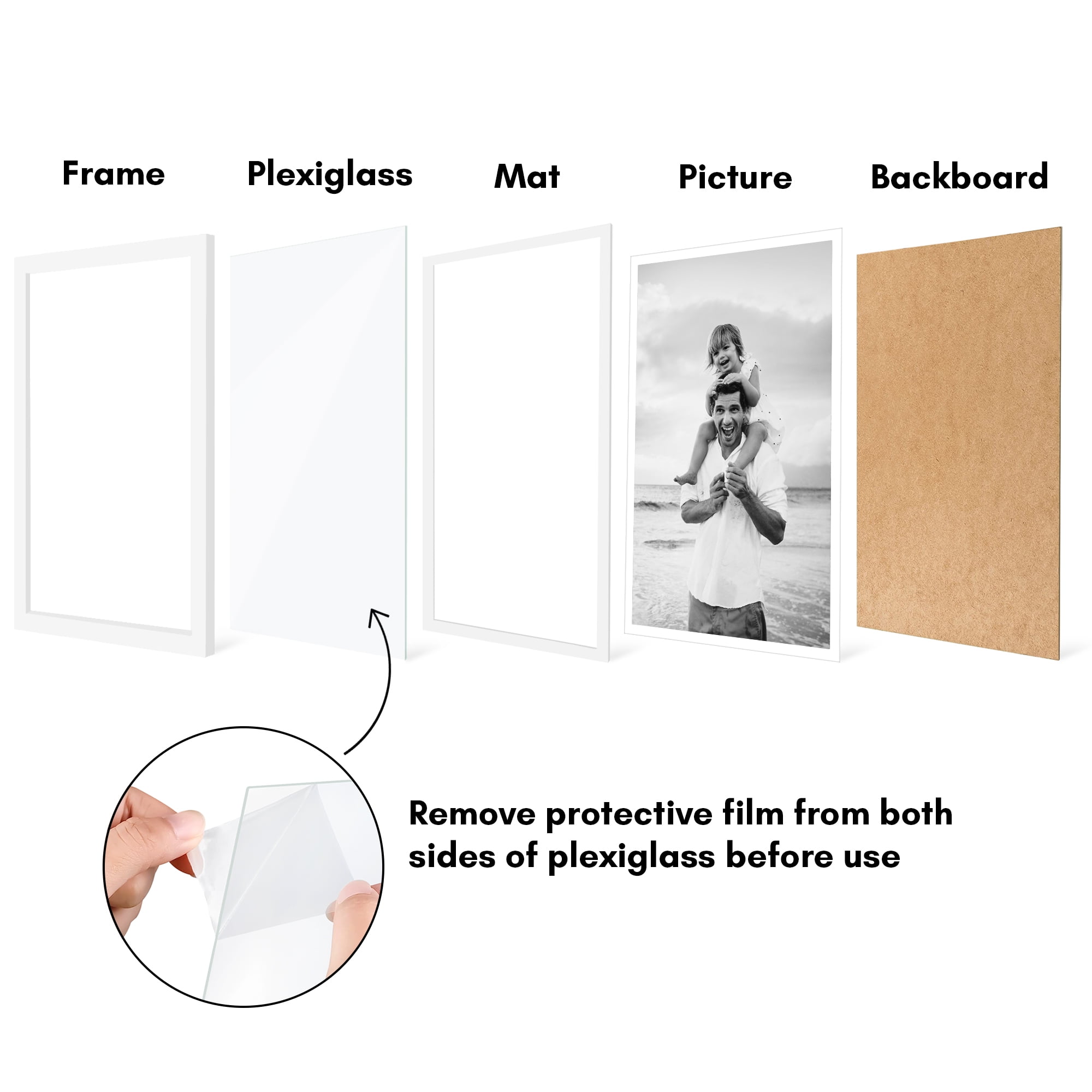 Americanflat 12x18 Poster Frame with Polished Plexiglass with 11x17 Mat 5 Pack Display Photo Galleria - White