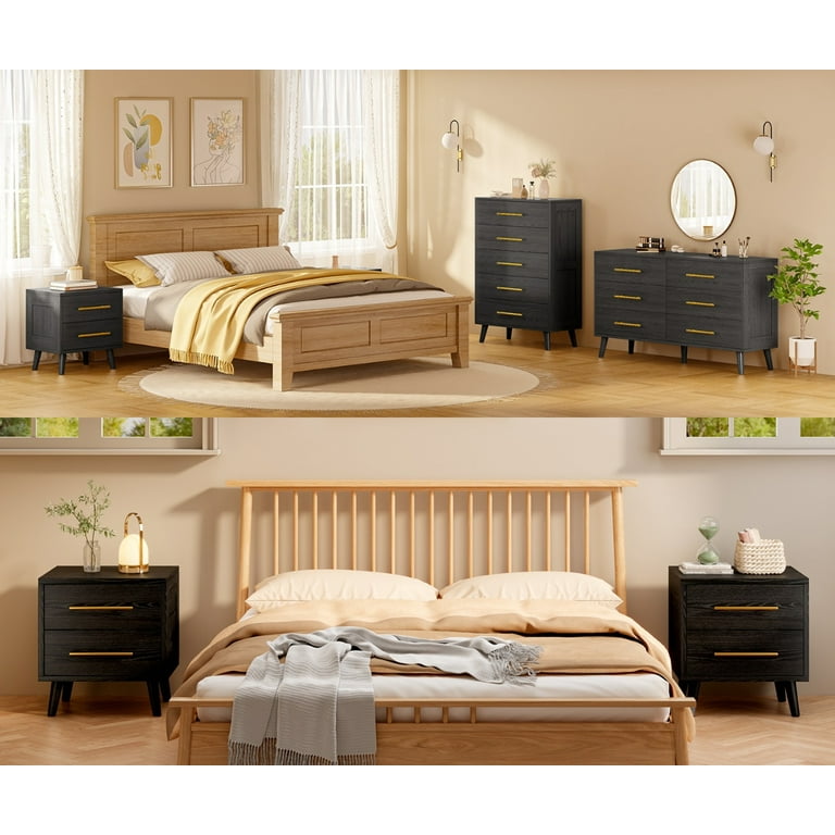 Lofka Bedroom Furniture Set, Queen Bed Frame, 2 Nightstands, 5-Drawer  Dresser, 6-Drawer Dresser, Black - Walmart.com