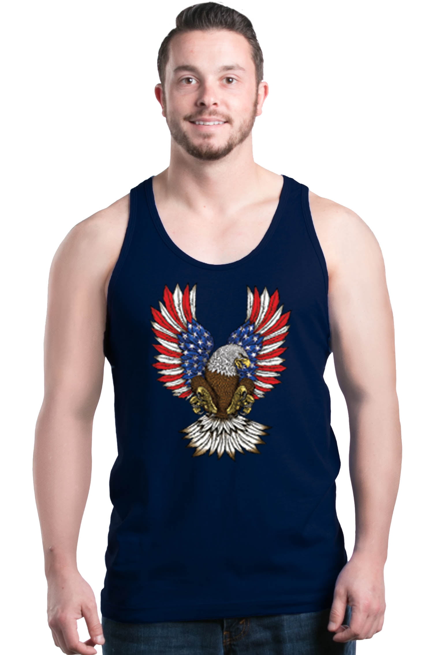 New Men/'s Printed Eagle American Flag Vintage Graphic Design Cotton Tank Top