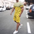 thumbnail image 2 of XIAOCHA Mens Print Shorts Set Short Sleeve Crew Neck Casual Sets Oktoberfest Halloween Wear,Rose Gold,Sizes XXXL, 2 of 6