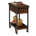 thumbnail image 5 of End Table with Charging Station, Modern Rustic Side Table with Metal Frame and Open Shelf, Wooden Sofa Side Table with Hidden Tray, Turned Legs for Small Space, 5 of 8