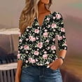 thumbnail image 2 of Uootdi Women's Floral Print Zip Neck Blouse Long Sleeve Casual Loose Fit Black Pink Rose Pattern Spring Trendy Top Pink Women Tops, 2 of 5