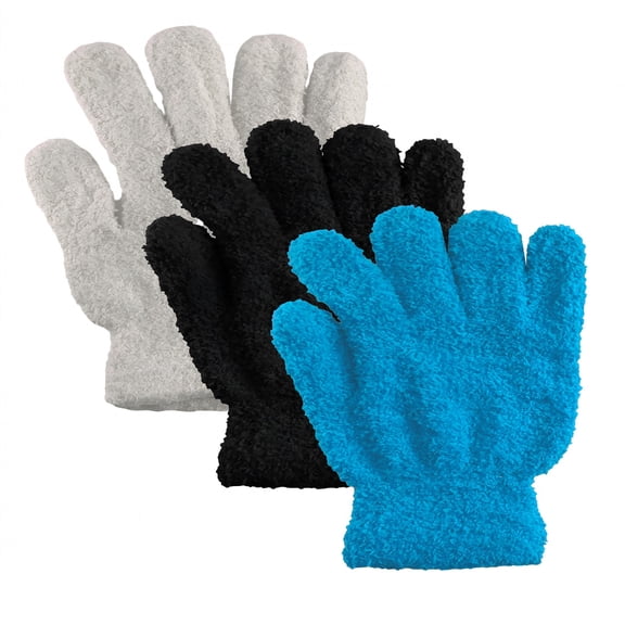 TELOLY Men'S Women'S Warm Winter Fuzzy Cozy Gloves,Mittens for Women,3 Pack White,Black,Light Blue