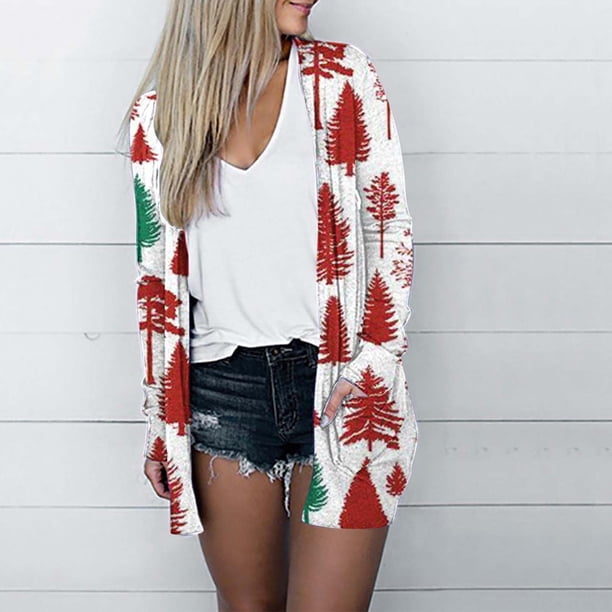 Puntoco abrigo de mujer moda mujer estampado navideño cárdigan suelto de manga larga abrigo blusa liquidación de Navidad Puntoco Puntoco-3905