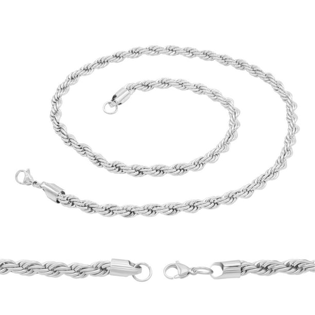 Beberlini Rope Chain Necklace Silver Stainless Steel Twisted Link Fashion Jewelry Gift For Men 18 Length | 2 Mm Width Silver
