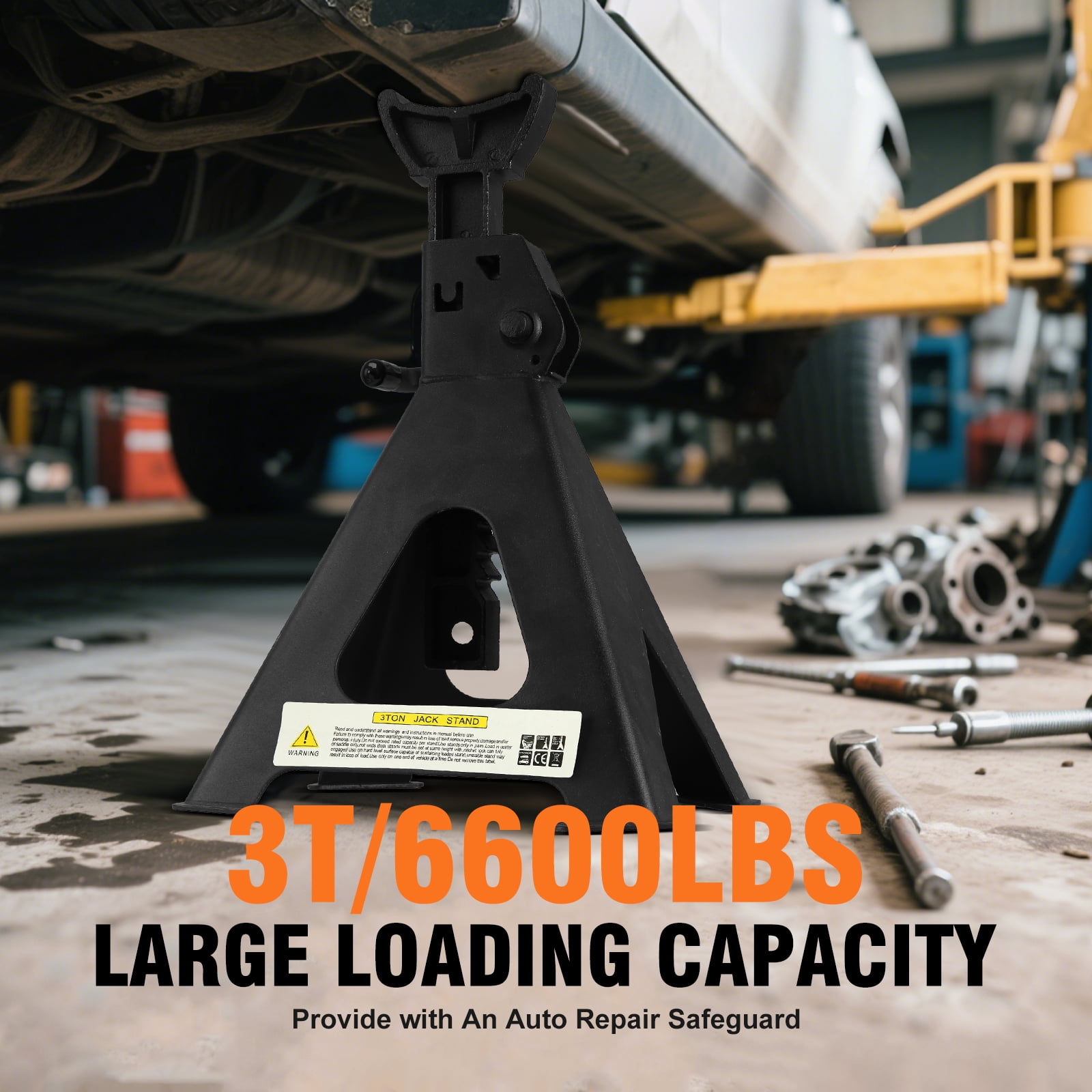 SIGLIN Heavy Duty Steel Jack Stand 3 Ton (6600 lb) With Double Locking and Large Foot Base, 2 Pack