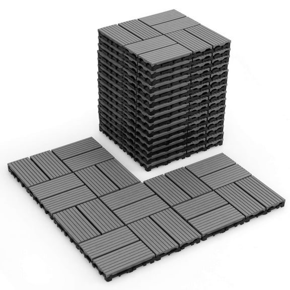 Costway 18 PCS Interlocking Deck Tiles 12" x 12" Waterproof All Weather Flooring Covering Grey