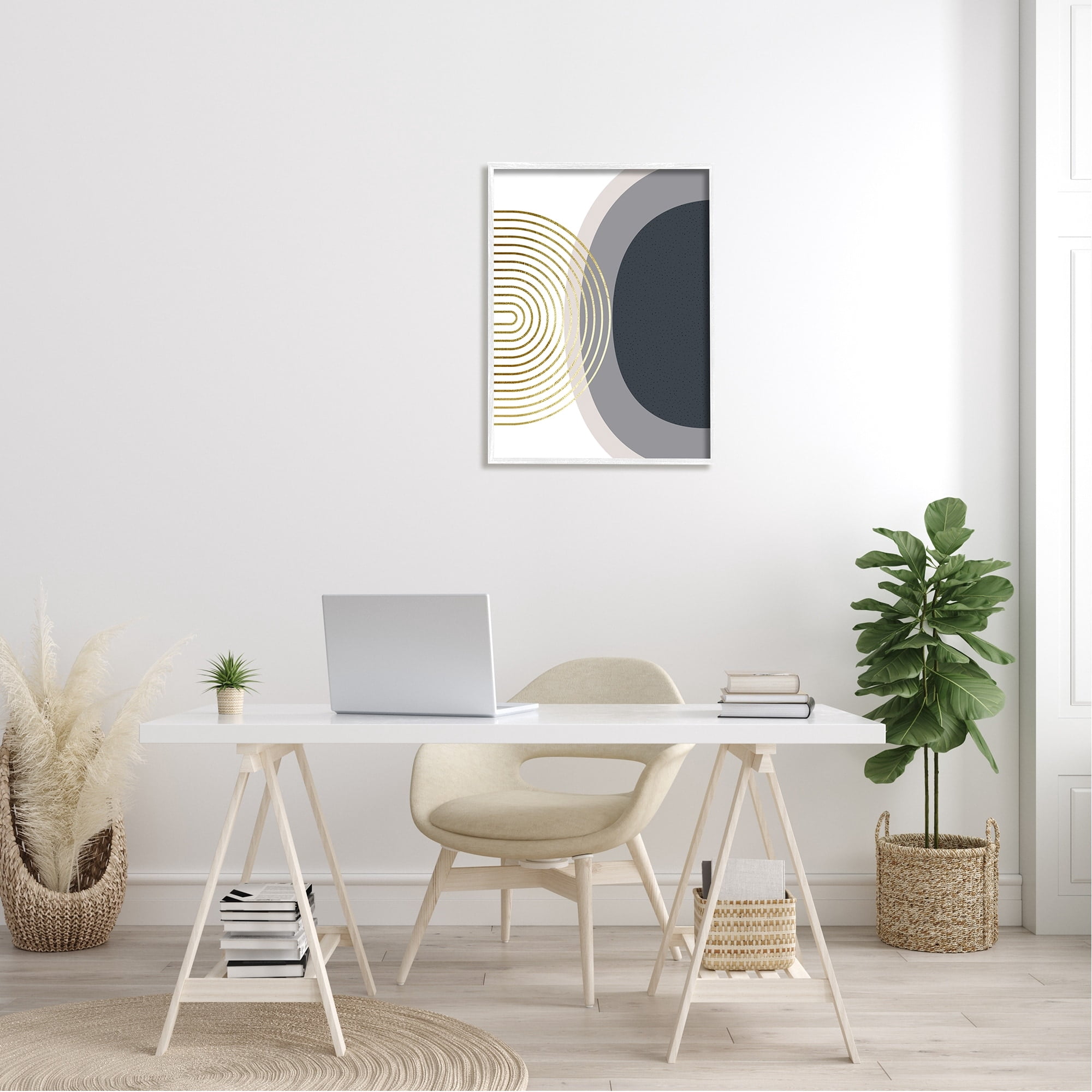 Stupell Industries Simple Cool Modern Abstract Shapes Circles Spirals Motif Graphic Art White Framed Art Print Wall Art, 24x30, by Urban Epiphany