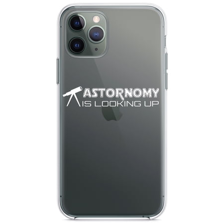 DistinctInk Clear Shockproof Hybrid Case for iPhone 11 (6.1 Screen) - TPU Bumper Acrylic Back Tempered Glass Screen Protector - Astronomy is Looking Up