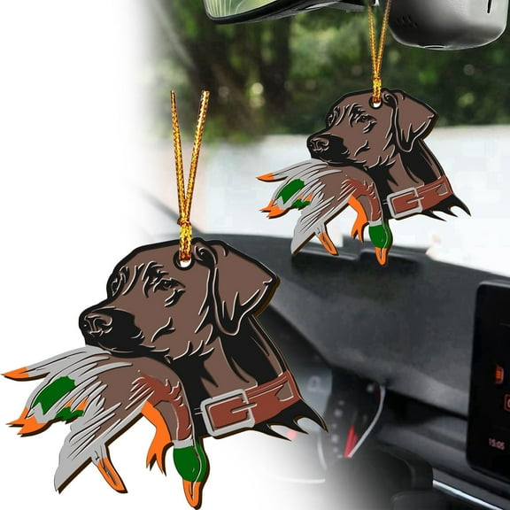 Hunting Ornament Hunting 2D Flat Acrylic Christmas Ornament Mallard Ornaments for Christmas Tree Hunting Decor for Lovers/ Hunting Dog Biting Duck Mallard Animal Pendant