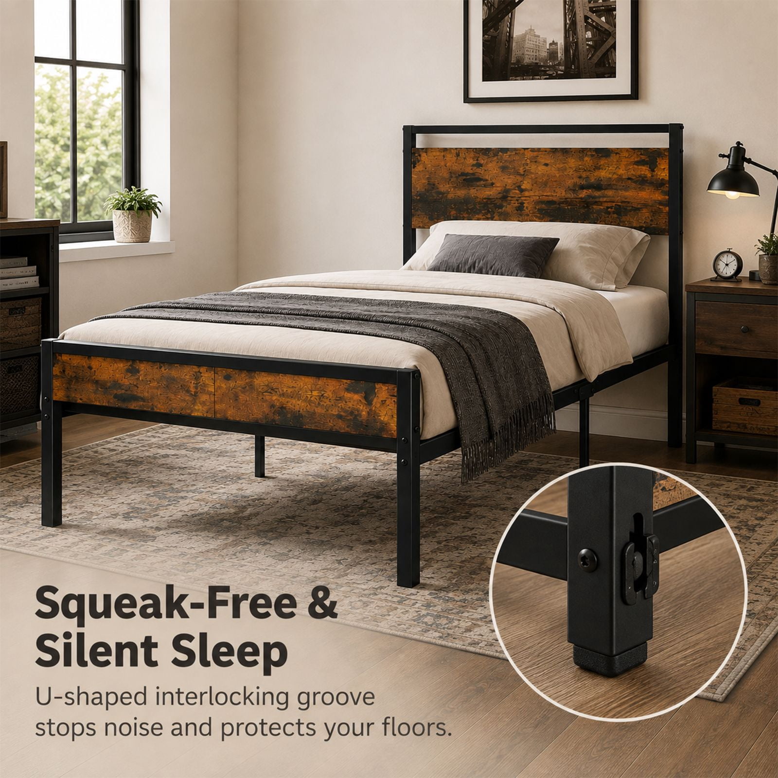 Alvantor Metal Platform Bed Frame, Mattress Foundation with Headboard and and Footboard, No Box Spring Needed Support, Noise Free, Easy Assembly