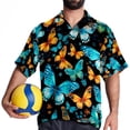 thumbnail image 4 of Flower Butterfly Men's Short Sleeve Hawaiian Shirt, Casual Printed Button Down Beach Tops, Summer Poplin Spread Collar Unisex Button Down Shirts, 4 of 6