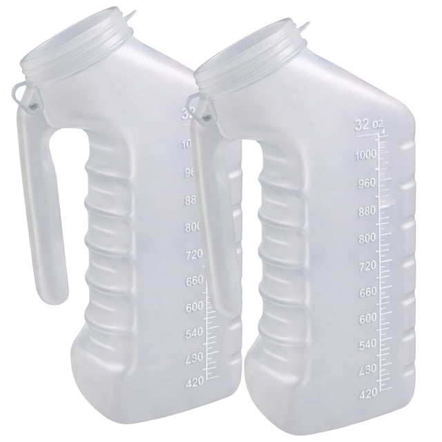 Biberón de orinal masculino Vally portátil con tapa y asa, 1000 ml, 2 unidades
