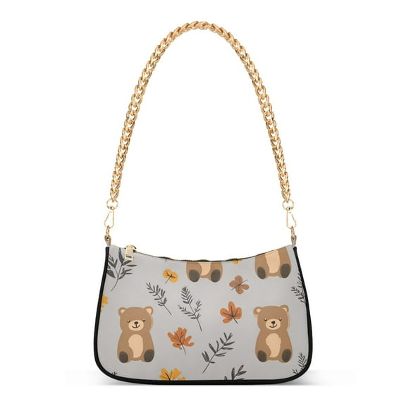 FORMRS Womens Shoulder Bag with Chain Strap Clutch Purse Cute Tote Handbag, Brown Cartoon Bears