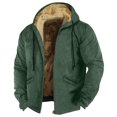 thumbnail image 1 of Susanny Veste en Molleton pour Homme Doublée Sherpa Style Western d'Hiver en Flanelle à Capuche avec Poches Veste en Denim Usée à Fermeture Éclair Rétro de Travail avec Capuche Manteau Cargo à Cordon Vert 2TG, 1 of 3